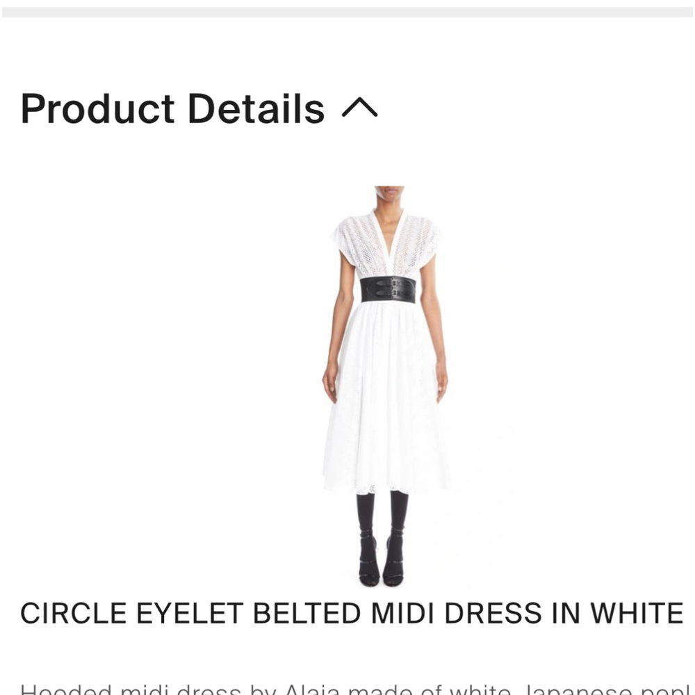 ALALIA size 8 White eyelet dress the model is wearing a black belt.